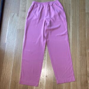 100% Silk Pink Pull-On Pants Trousers Slacks by GO SILK Hand Washable w/ Pockets